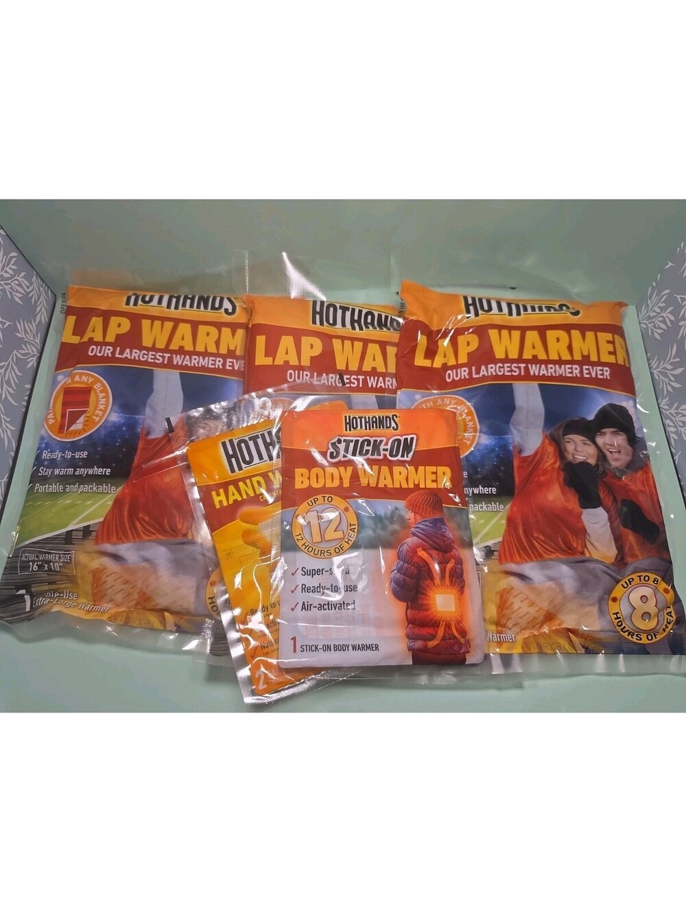 New 3 HotHands Large 16” x 10” Lap Warmer Blanket 2 Hand Warmers 1 Stick -On